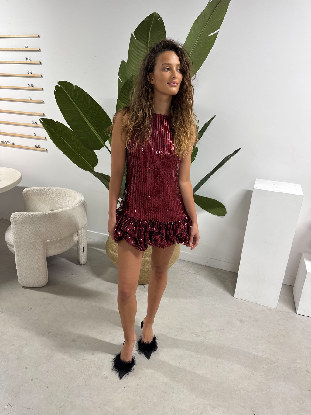 Glitter Puffer Dress Bordeaux