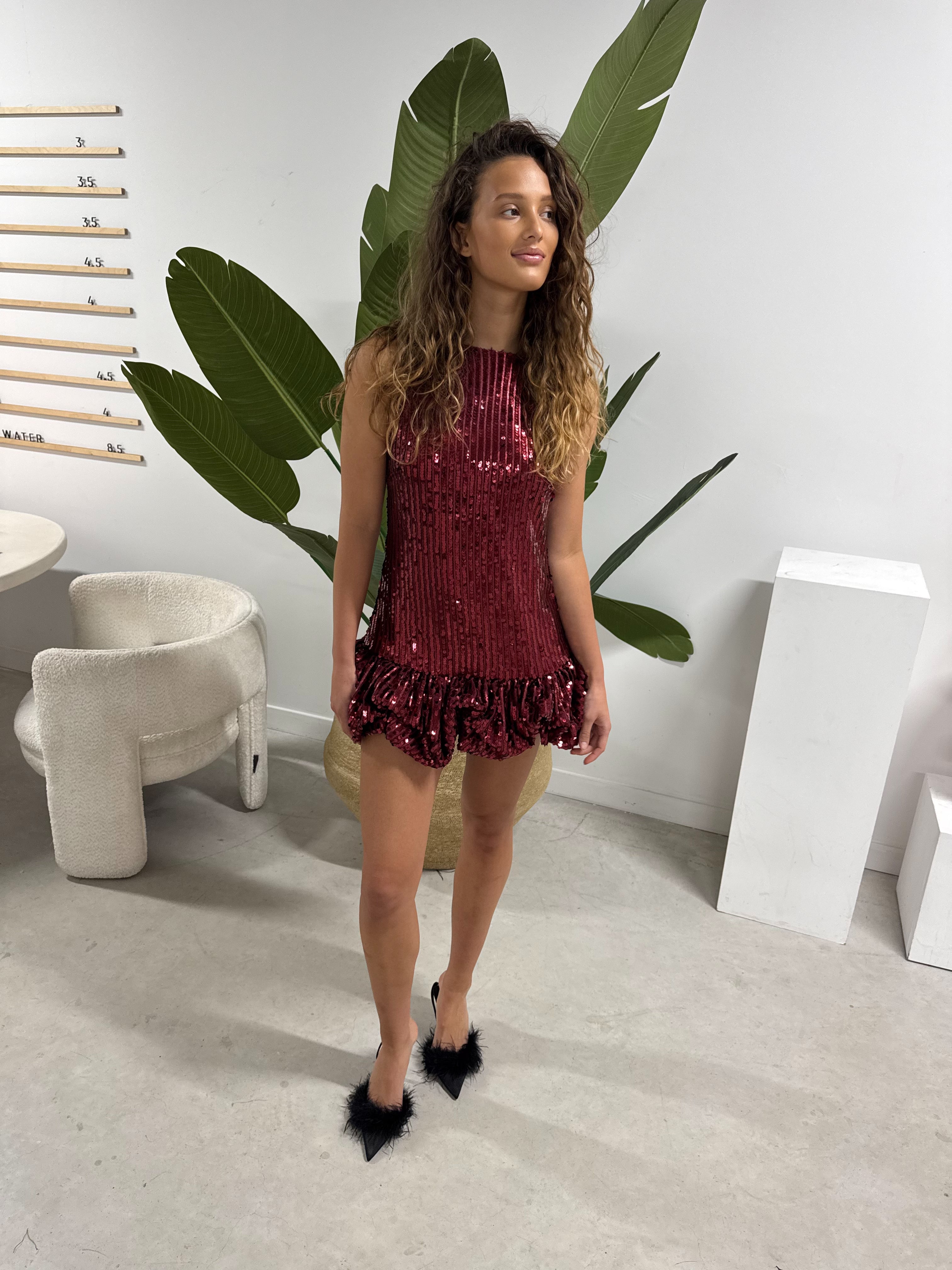 Glitter Puffer Dress Bordeaux